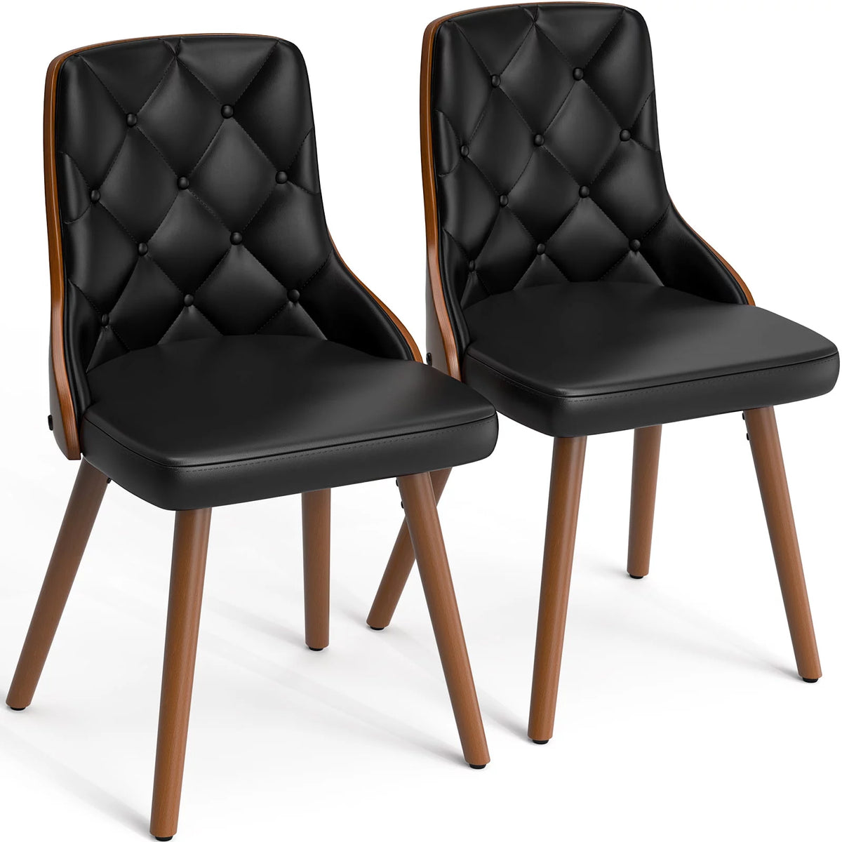 Black Set of 2 PU Leather Upholstered Dining Chairs O824