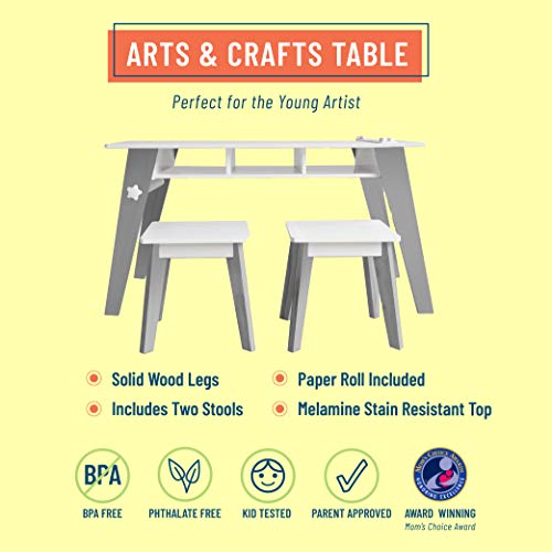 Gray Kids Arts and Crafts Table Set with Two Stools and Storage Cubbies V99994