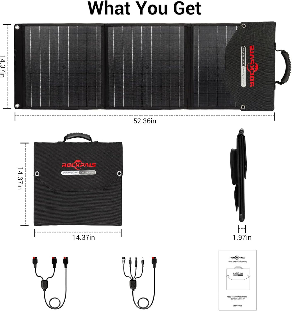 60w Portable Foldable Solar Panel with Kickstand USB-C QC 3.0 H285