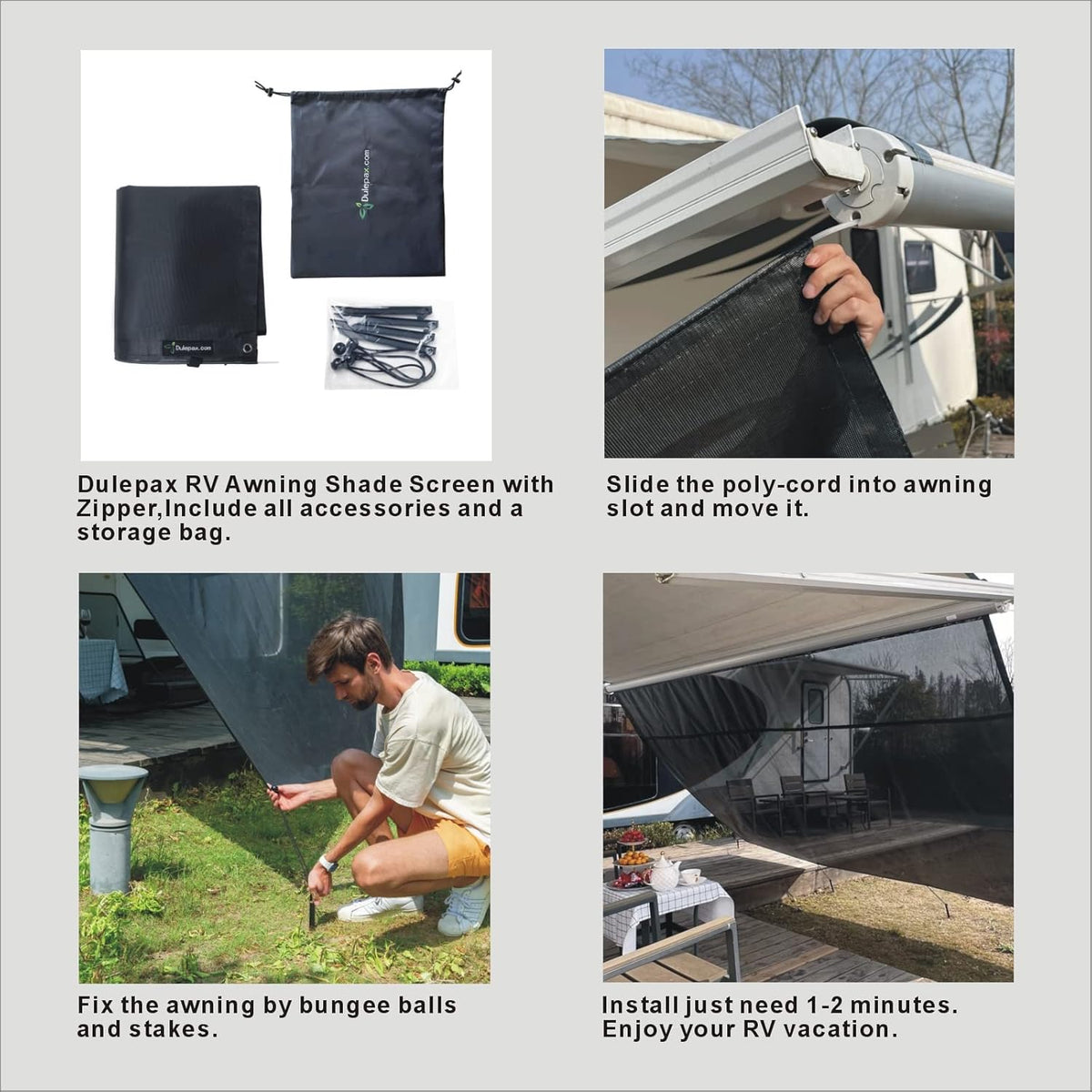 RV Awning Shade Screen with Zipper 8'X11'3'' T837