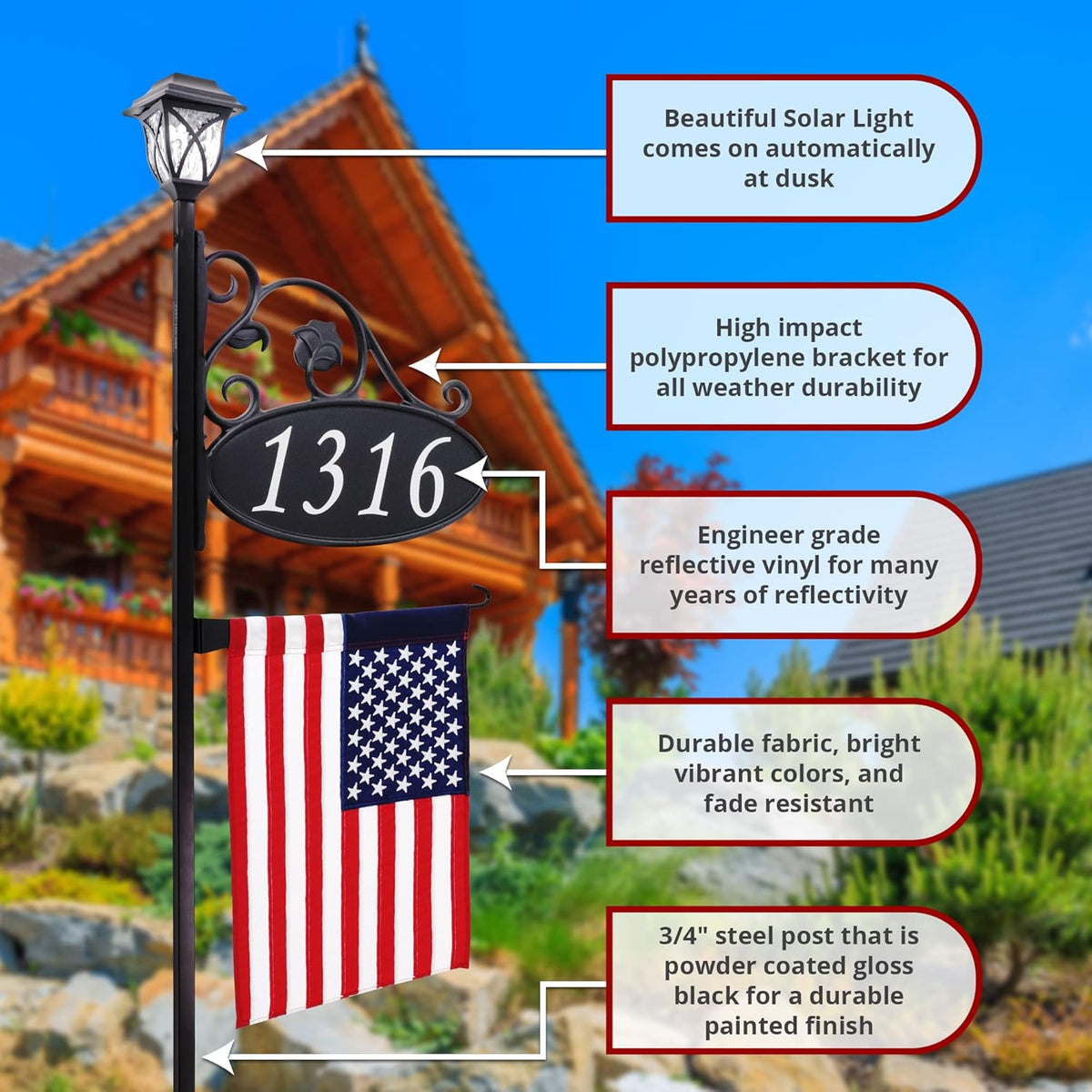 Reflective Address Sign with Solar Light V67620