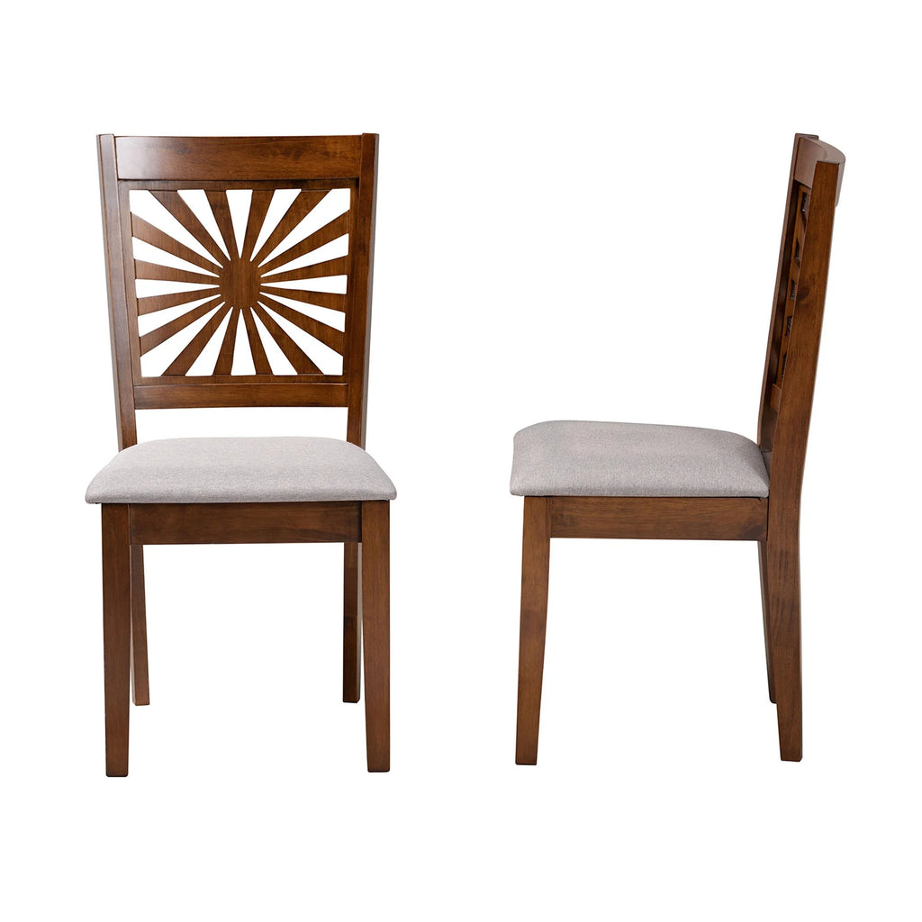 Grey Fabric and Walnut Brown Wood 2-Piece Dining Chair Set D588106