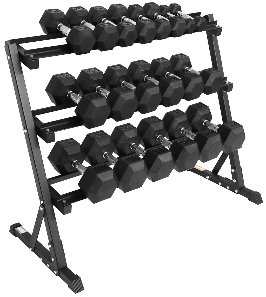 100LB Rubber Coated Hex Dumbbell Weight Set with Rack U30379