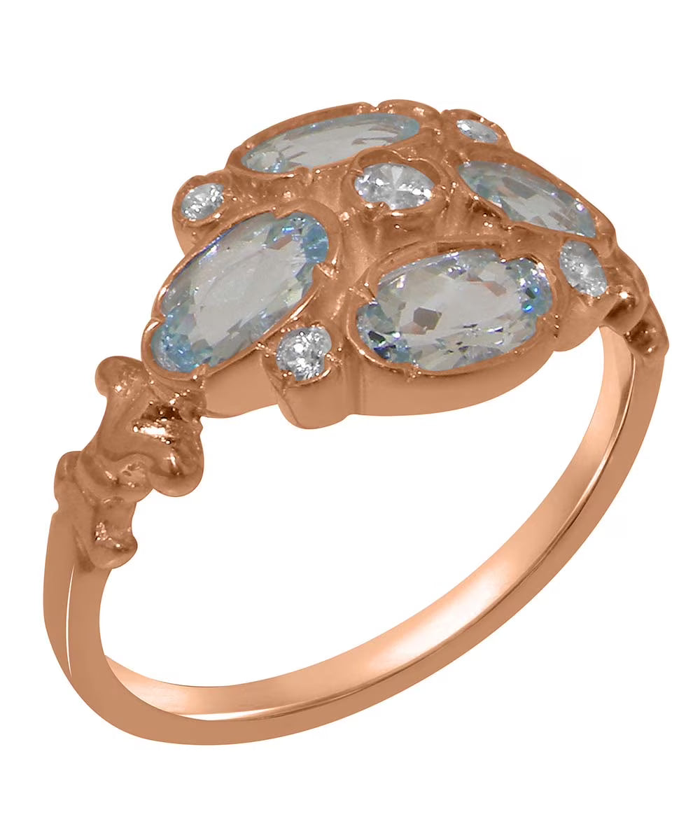 14k Rose Gold Diamond & Aquamarine Womens Ring Y446