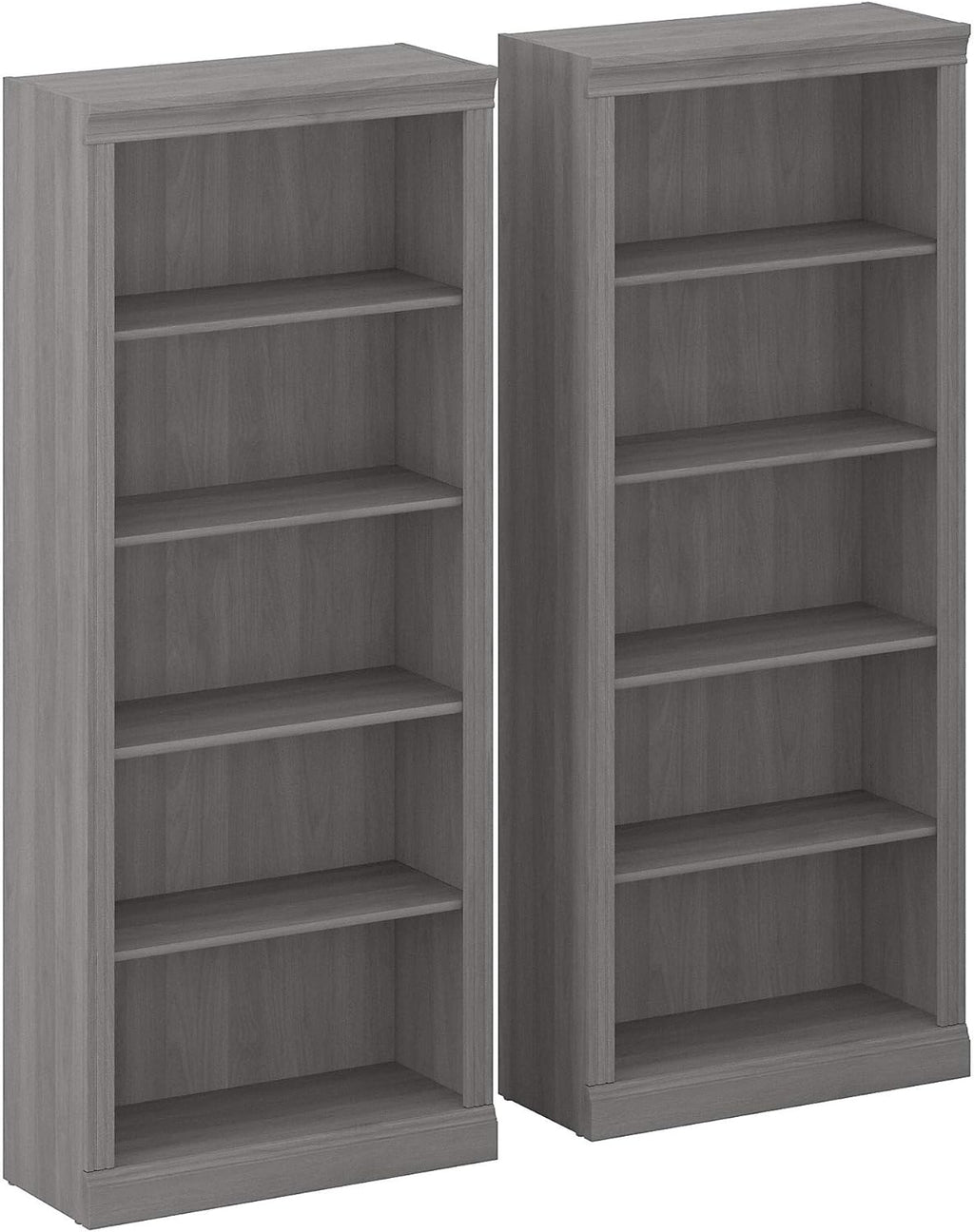 Set of 2 Tall 5 Shelf Bookcase, Modern Gray W875