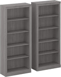 Set of 2 Tall 5 Shelf Bookcase, Modern Gray W875