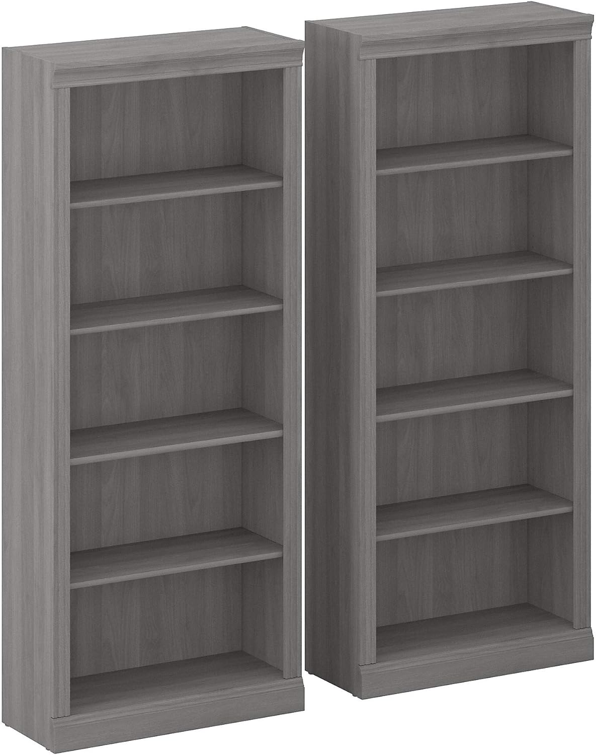 Set of 2 Tall 5 Shelf Bookcase, Modern Gray W875