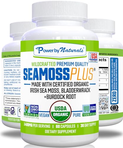 Certified Organic Wildcrafted Irish Seamoss Bladderwrack & Burdock Root 60Ct W38051