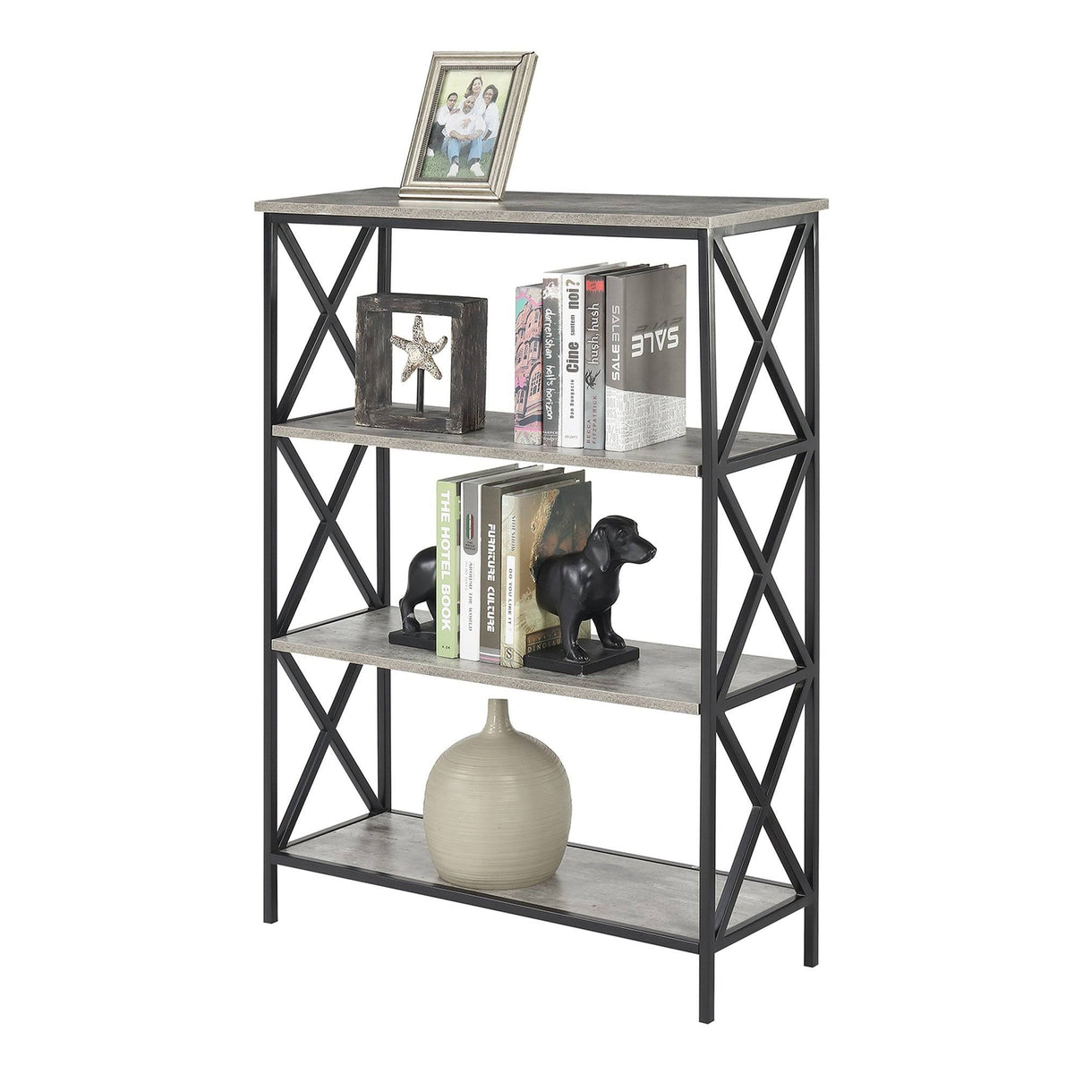 Metal and Wood 4-Shelf Bookcase J118