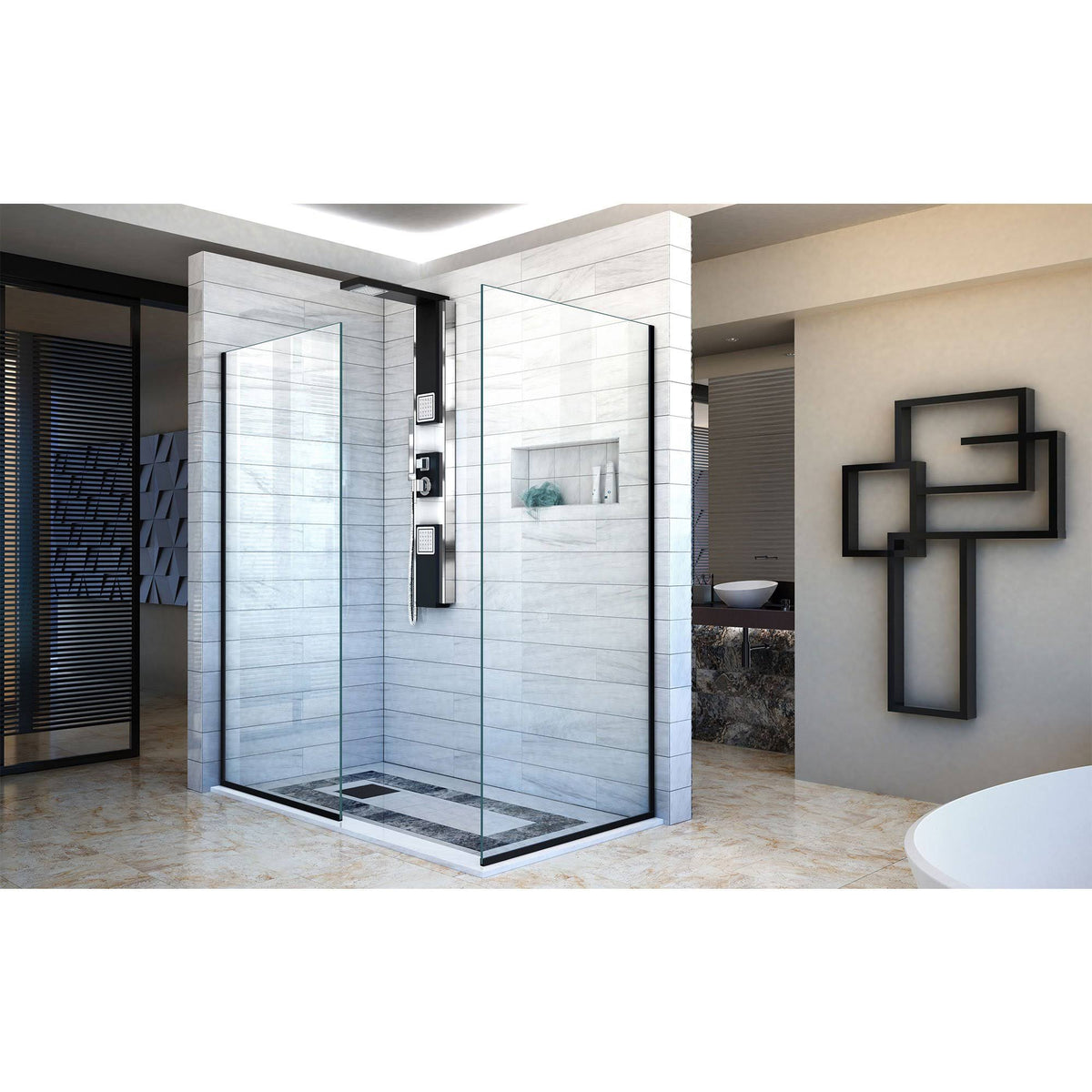Frameless Shower Screens 30 in. W x 72 in. H Each, Satin Black R17222