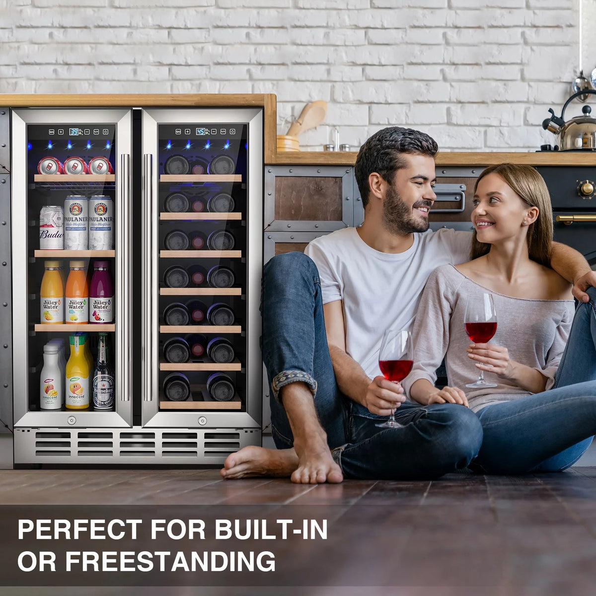 Beverage Refrigerator and Wine Cooler, Dual Zone 24 inch Built-in 20 Bottles 57 Cans H5671