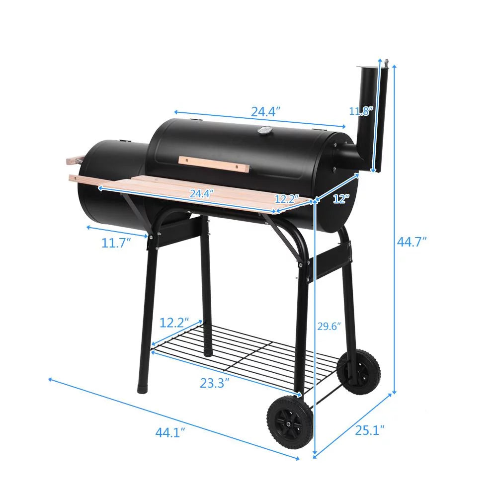 Charcoal Grill Portable BBQ Grill and Offset Smoker Steel BBQ Pit B172