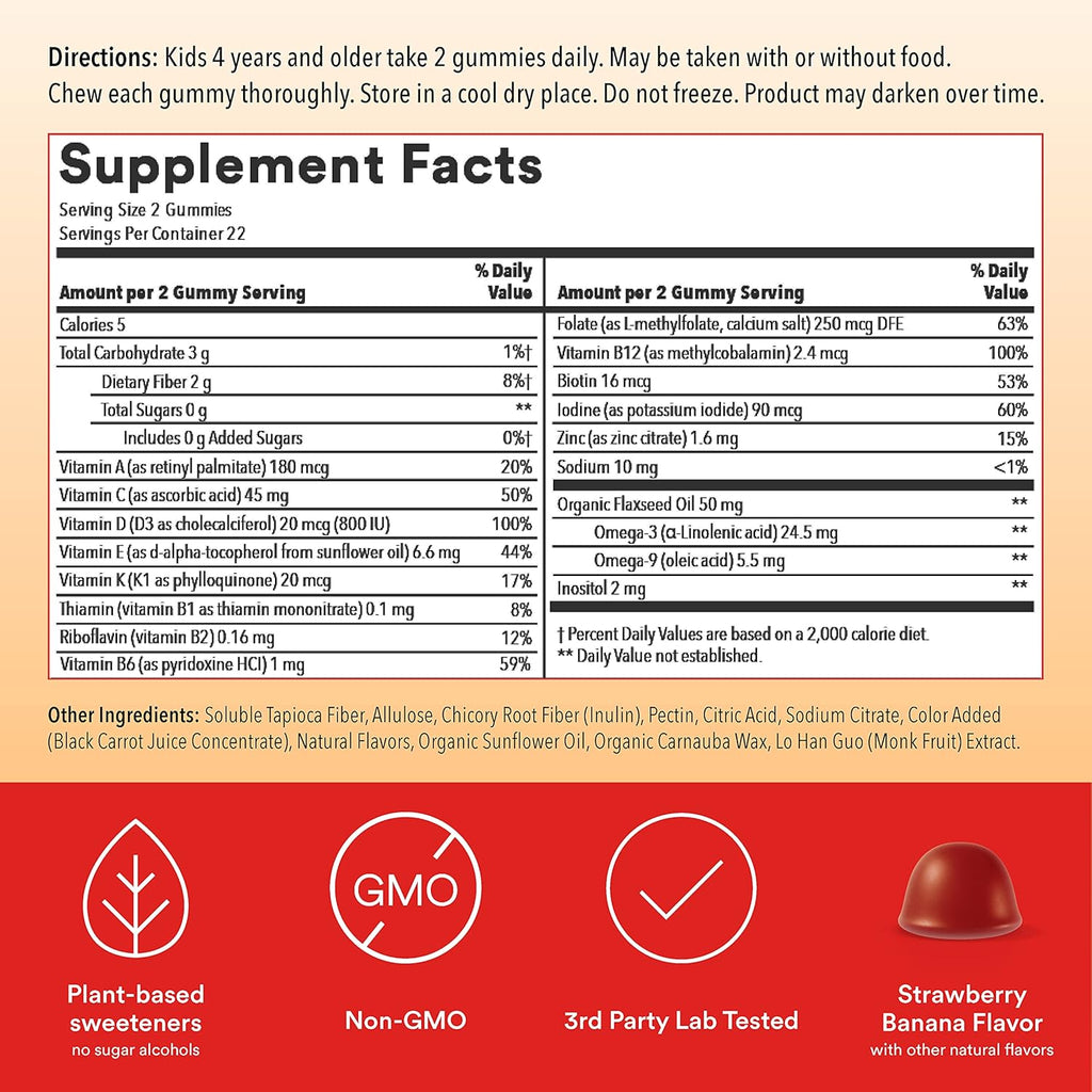 Sugar Free Kids Multivitamin Gummies with Omega 3, Vitamin D3, C & Fiber S148075