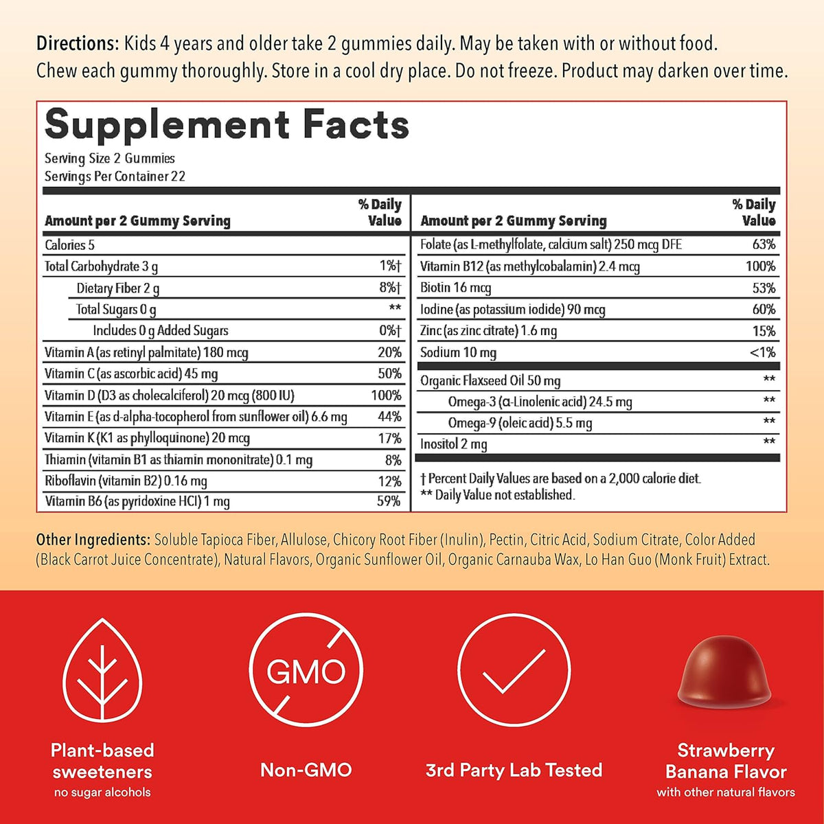 Sugar Free Kids Multivitamin Gummies with Omega 3, Vitamin D3, C & Fiber S148075