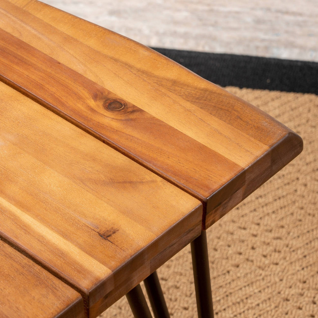 Industrial Iron & Teak Finished Acacia Wood Accent Table Y5255