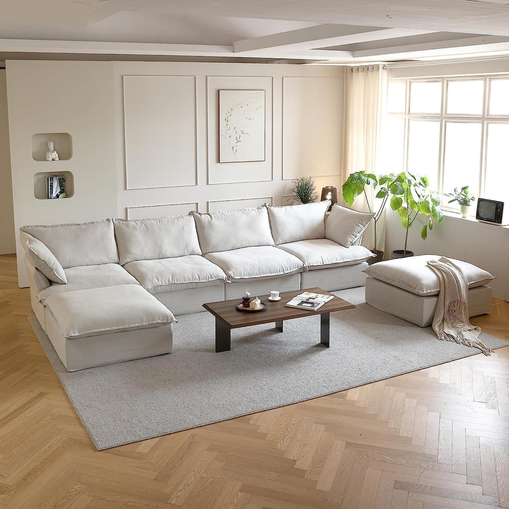 Beige U Shape Sectional Sofa with Ottomans C23019