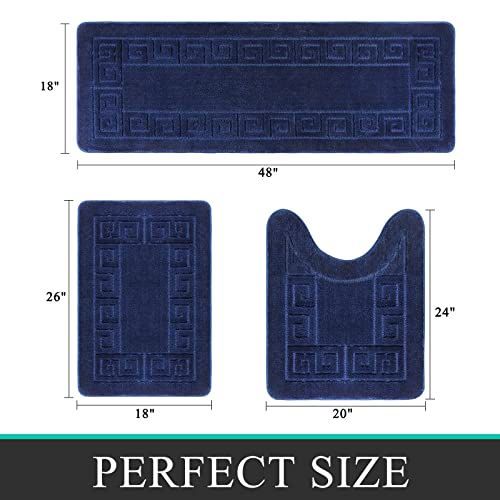 Black Non Slip Shaggy Microfiber Bathroom Rugs 3 Piece I787