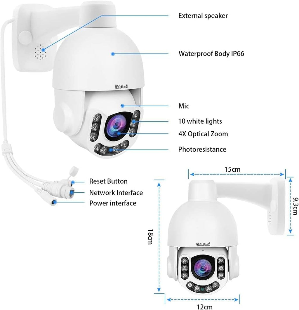 Outdoor PTZ POE Security Camera, HD 5MP Auto Tracking IP Camera with 5X Optical Zoom, IR Night Vision Motion/Human Detection Built in Mic&Speaker IP66 Waterproof O299799