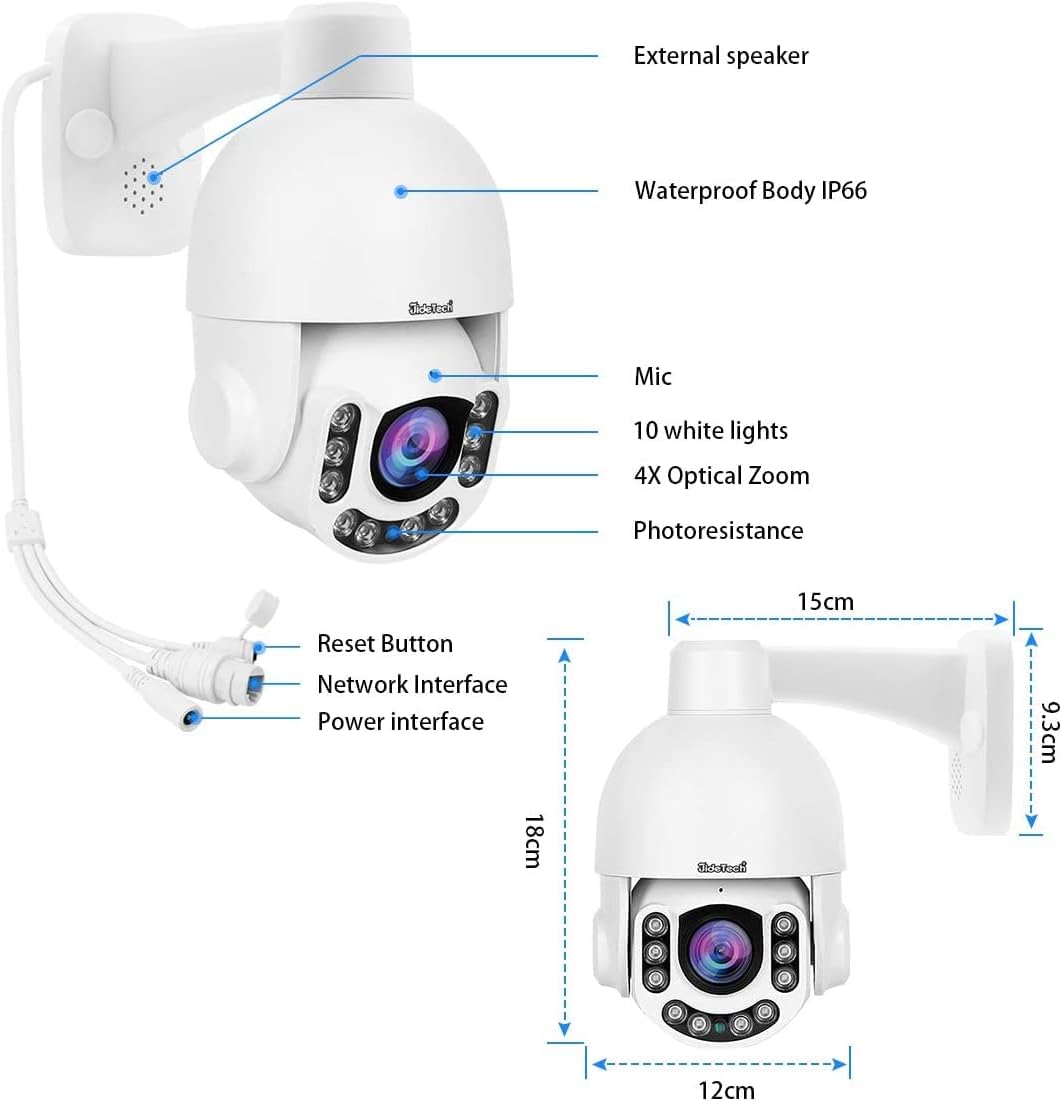Outdoor PTZ POE Security Camera, HD 5MP Auto Tracking IP Camera with 5X Optical Zoom, IR Night Vision Motion/Human Detection Built in Mic&Speaker IP66 Waterproof O299799