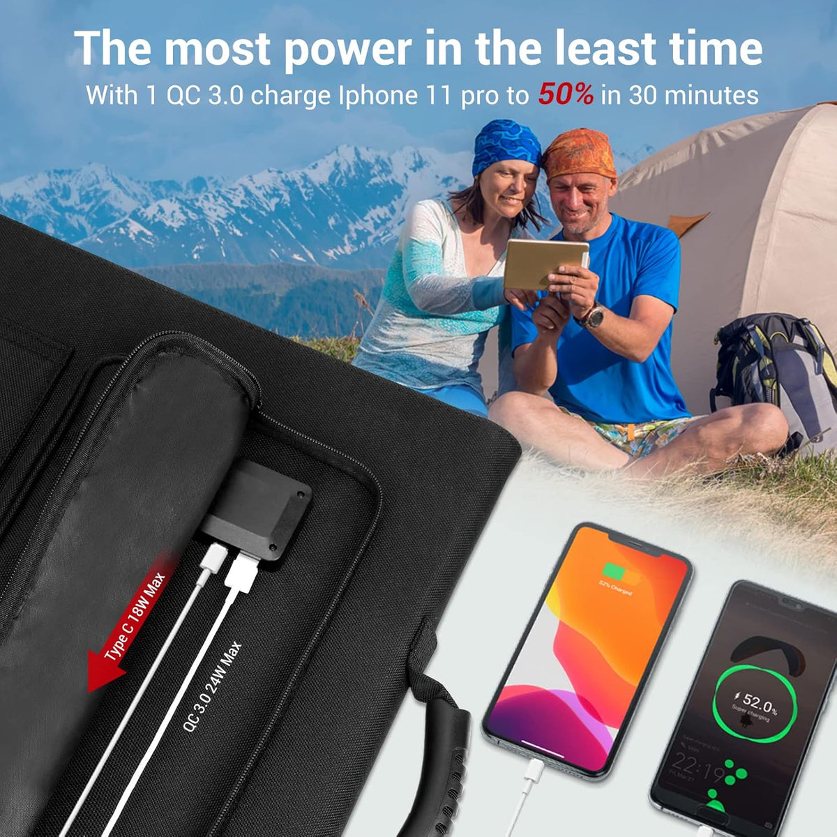 60w Portable Foldable Solar Panel with Kickstand USB-C QC 3.0 H285
