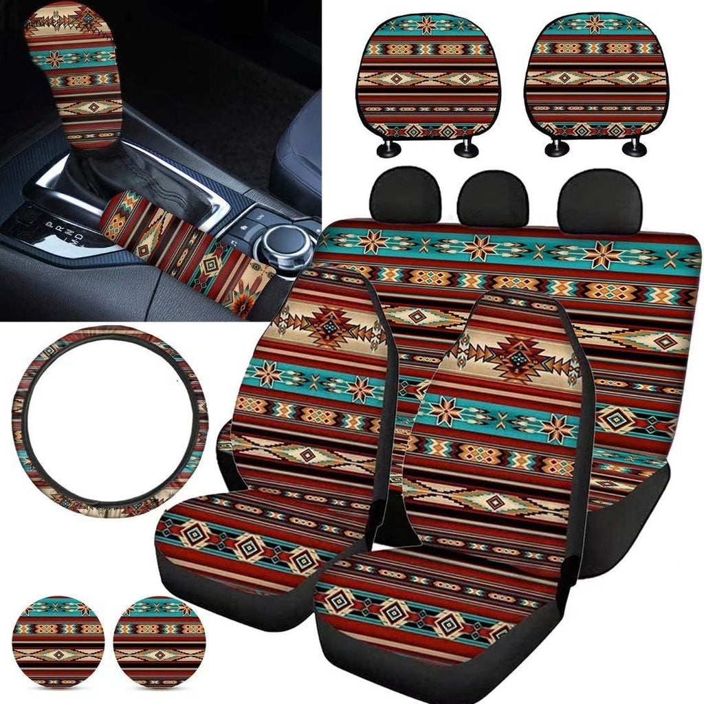 Purple Sugar Skull Car Seat Cover Set 11 PCS T50763
