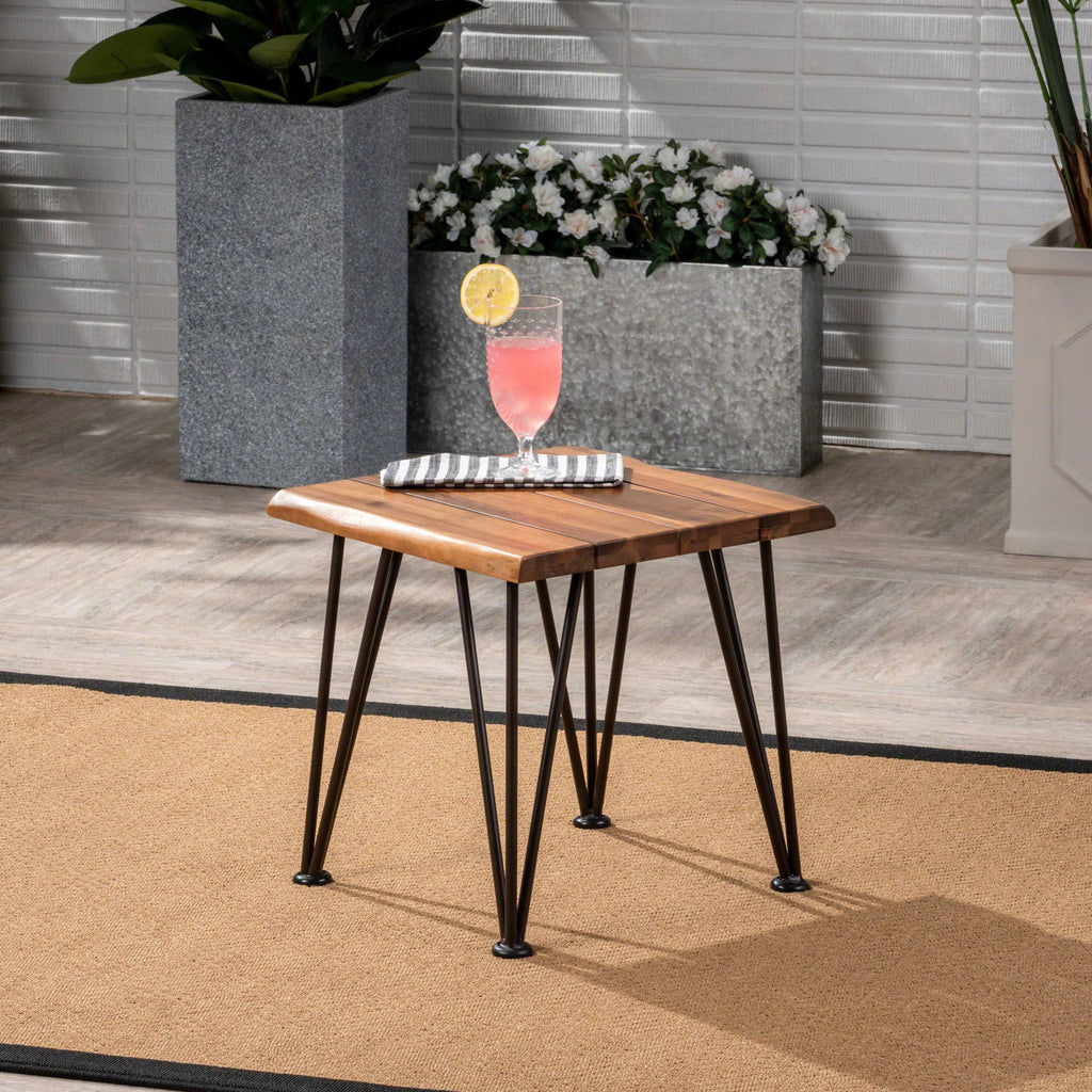 Industrial Iron & Teak Finished Acacia Wood Accent Table Y5255