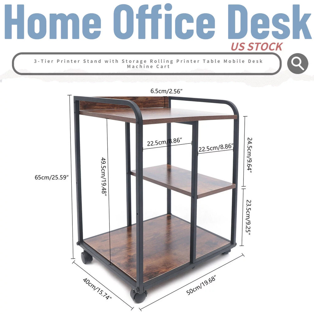 3-Tier Rolling Printer Stand with Storage Cart U8032