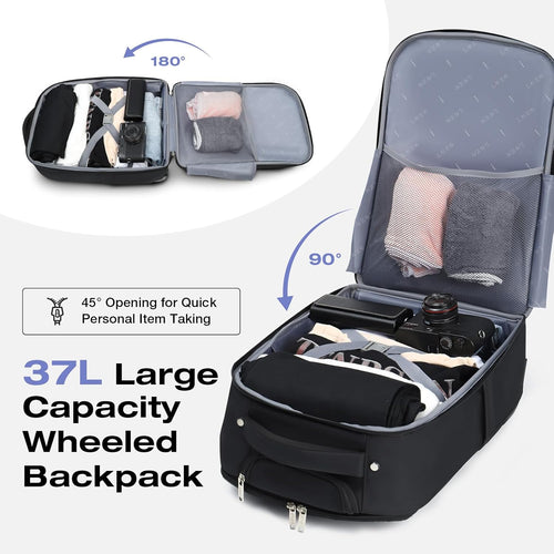 17 Inch Waterproof Black Rolling Backpack with Wheels O5905