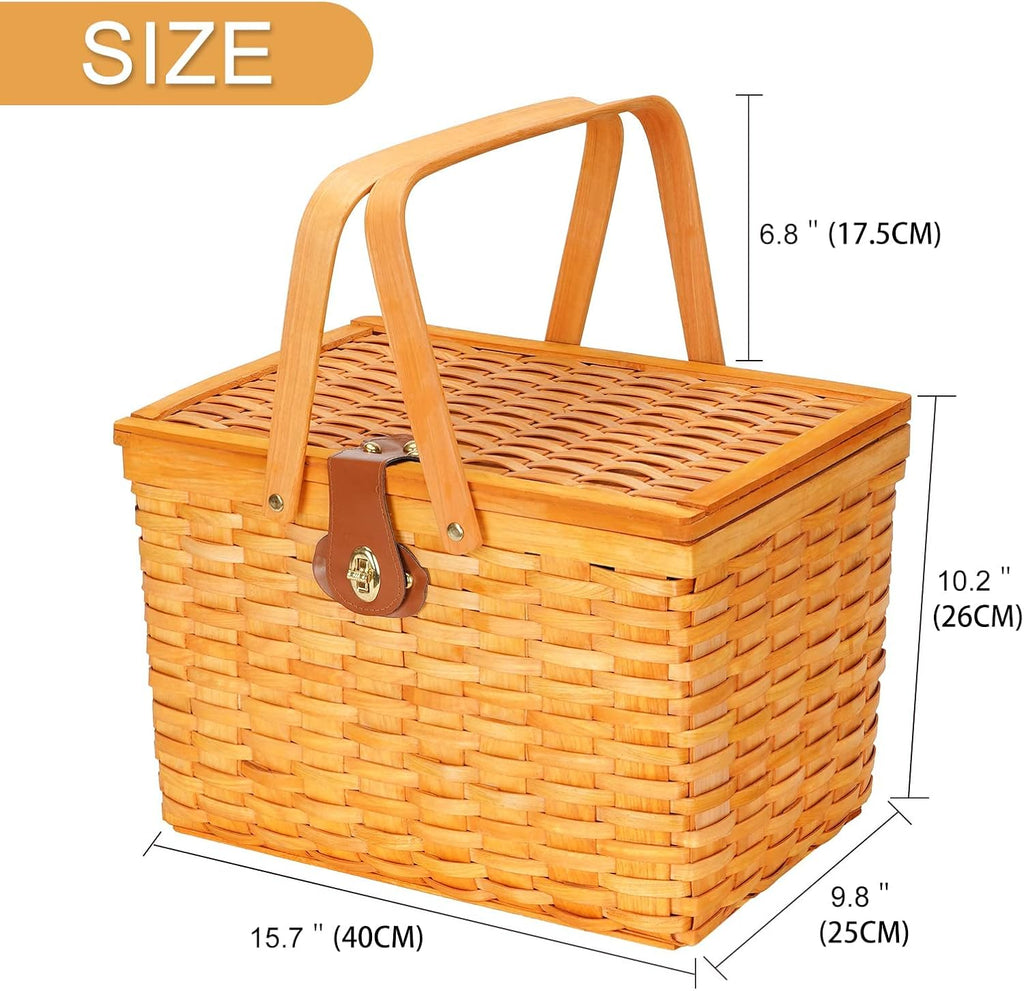 Picnic Basket Set for 4 Person Woodchip Basket with Handles Z22772