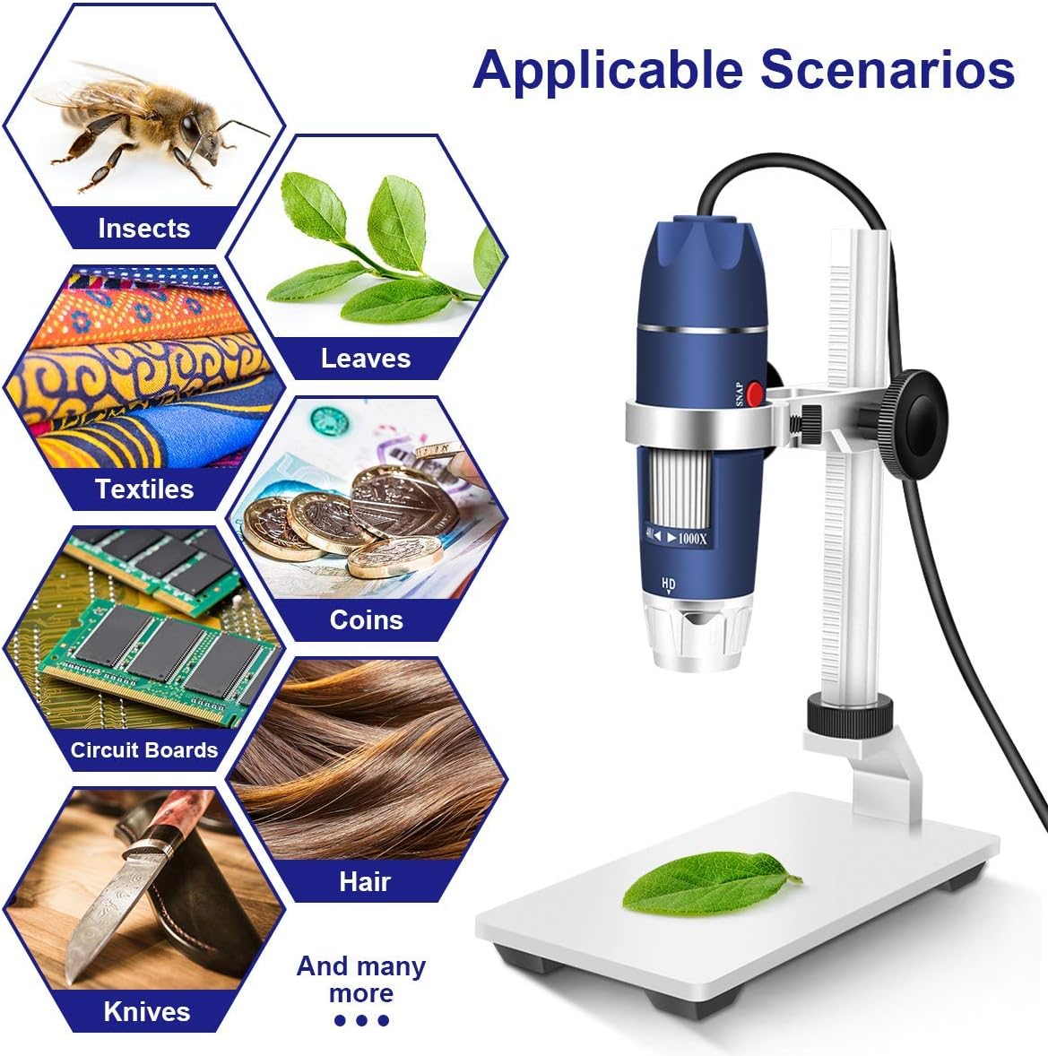 2MP USB Digital Microscope 40-1000X with 8 LEDs Aluminum Alloy Stand C986468