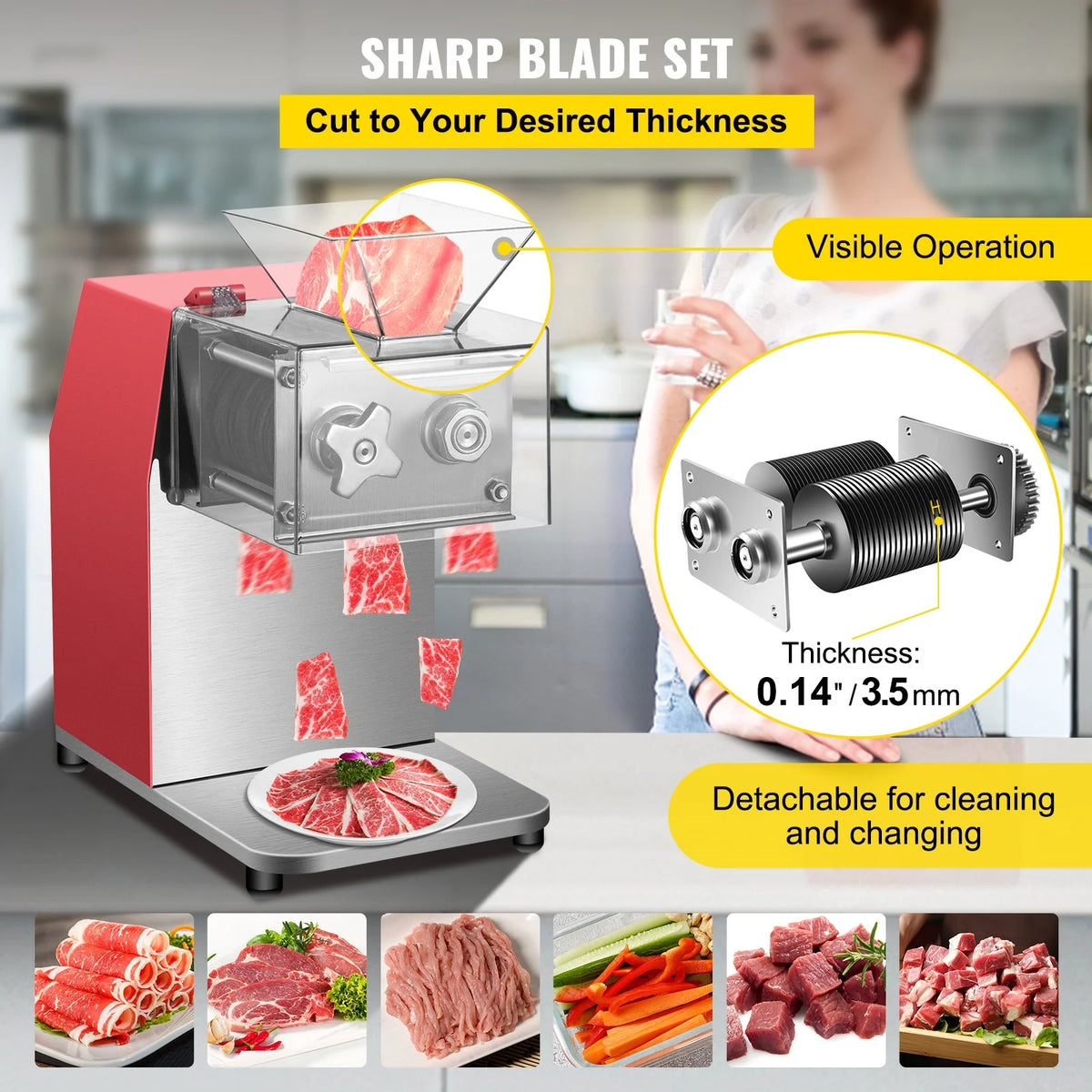 Red Electric Stainless Steel Meat Cutter with 3.5mm Blade O540