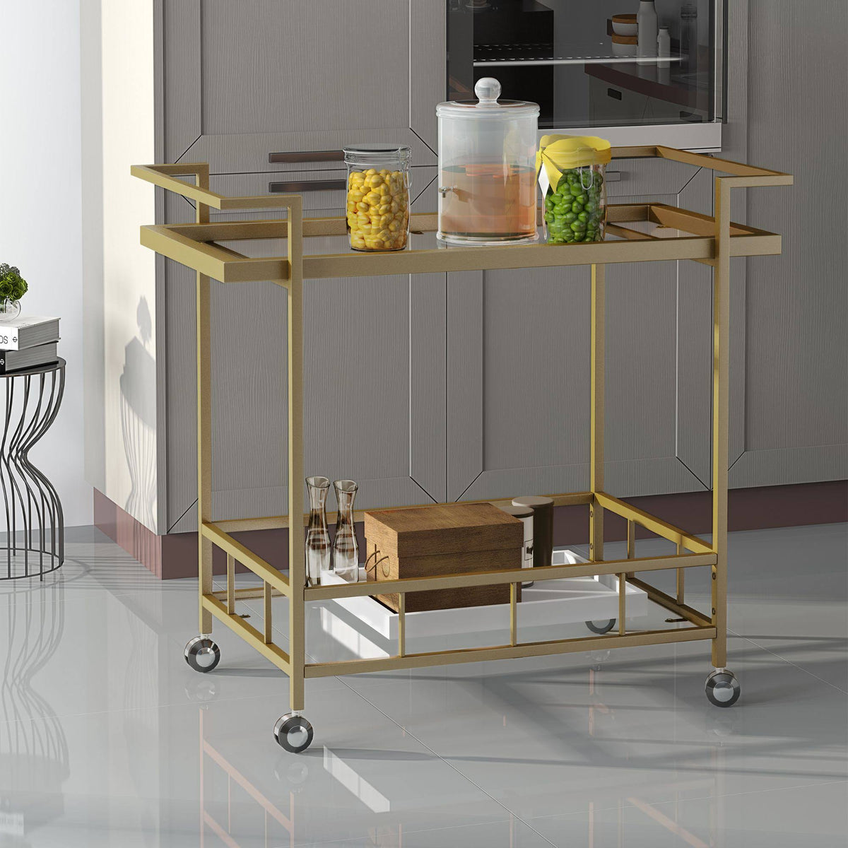 Gold and Clear Contemporary Indoor Bar Cart A481