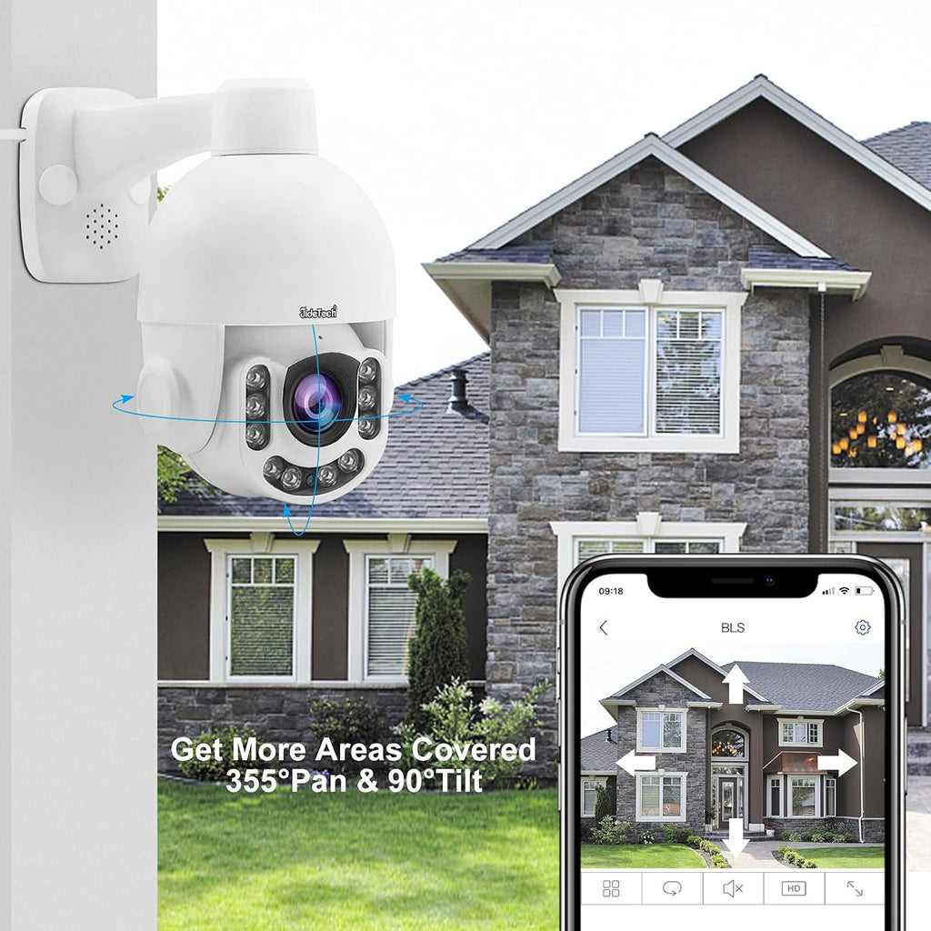 Outdoor PTZ POE Security Camera, HD 5MP Auto Tracking IP Camera with 5X Optical Zoom, IR Night Vision Motion/Human Detection Built in Mic&Speaker IP66 Waterproof O299799