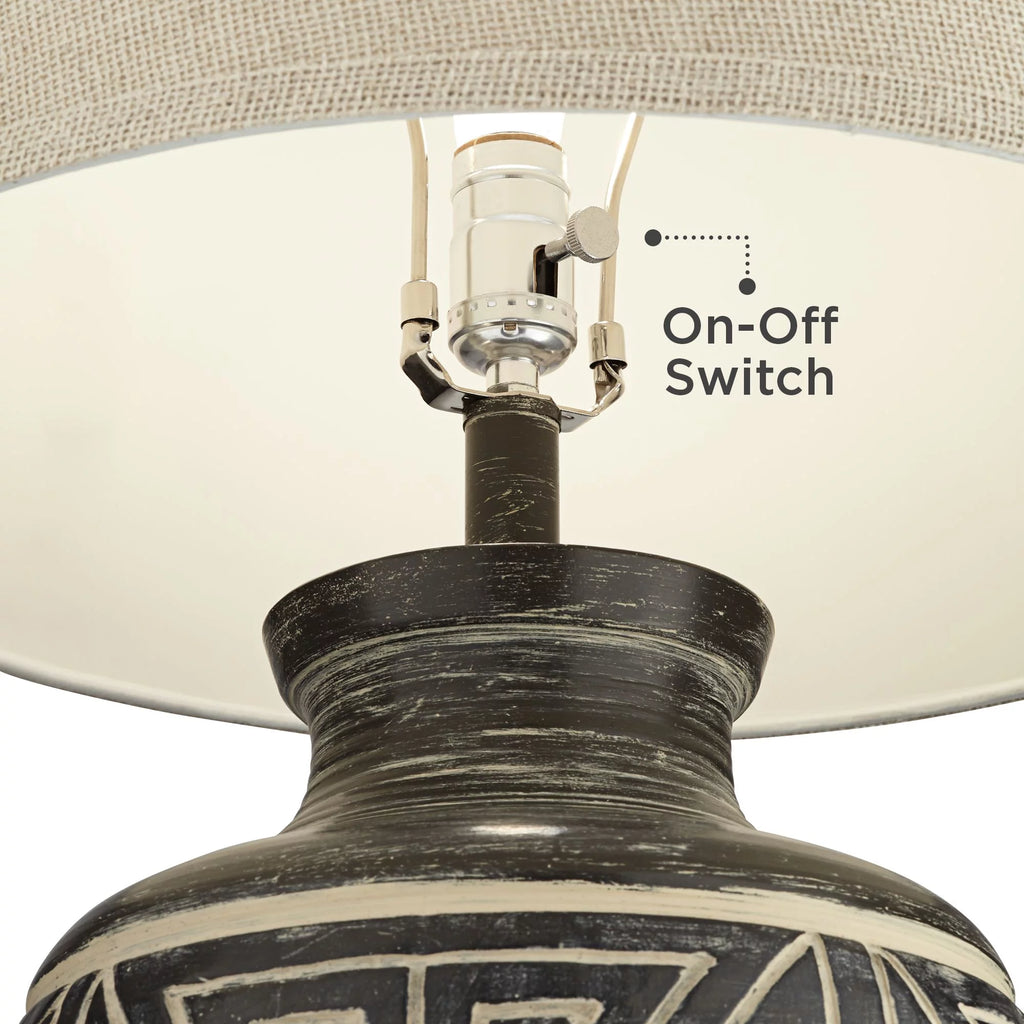 Rustic Table Lamp 32" Tall Earth Tone Linen Drum Shade T111856