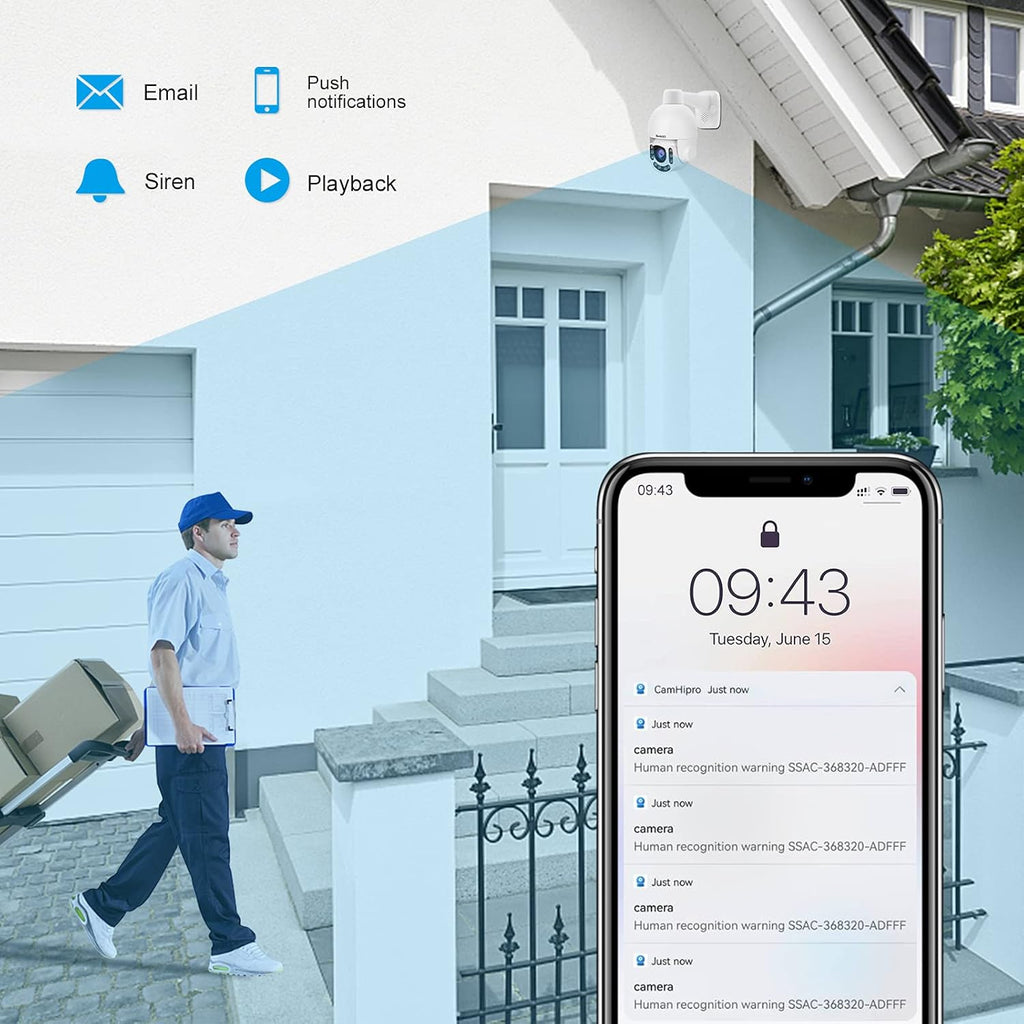 Outdoor PTZ POE Security Camera, HD 5MP Auto Tracking IP Camera with 5X Optical Zoom, IR Night Vision Motion/Human Detection Built in Mic&Speaker IP66 Waterproof O299799