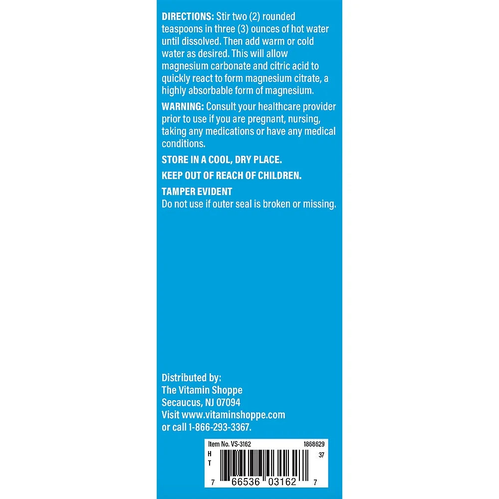 Magnesium Mineral Powder 325mg Raspberry Lemon 8 Ounces Powder E41021