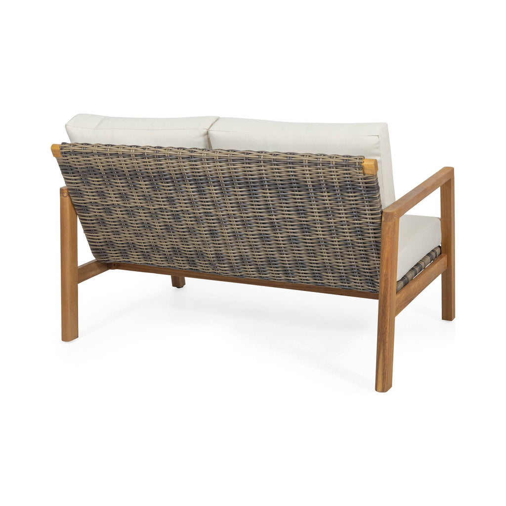 Acacia Wood Loveseat with Wicker Accents N62187