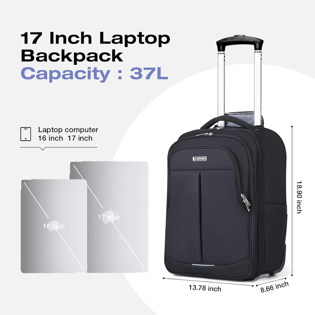 17 Inch Waterproof Black Rolling Backpack with Wheels O5905