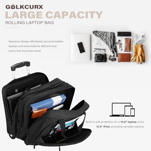 Black Rolling Laptop Bag with Wheels J6097