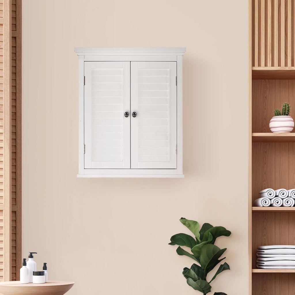 White Wooden Wall Cabinet with Shutter Doors D94758