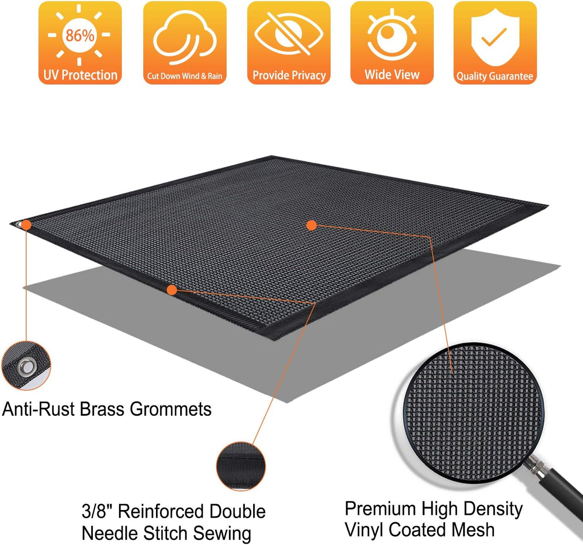 Black Mesh UV Blocker RV Awning Sun Shade Screen 15' x 9' G789289