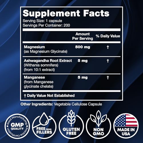 Magnesium Glycinate 500MG 200 Vegan Capsules G6105