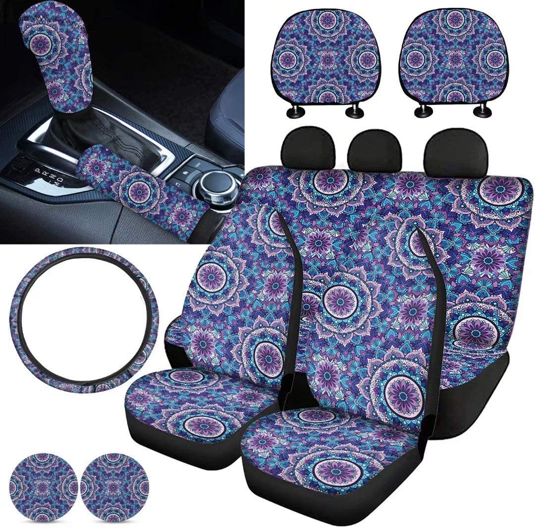 Purple Sugar Skull Car Seat Cover Set 11 PCS T50763
