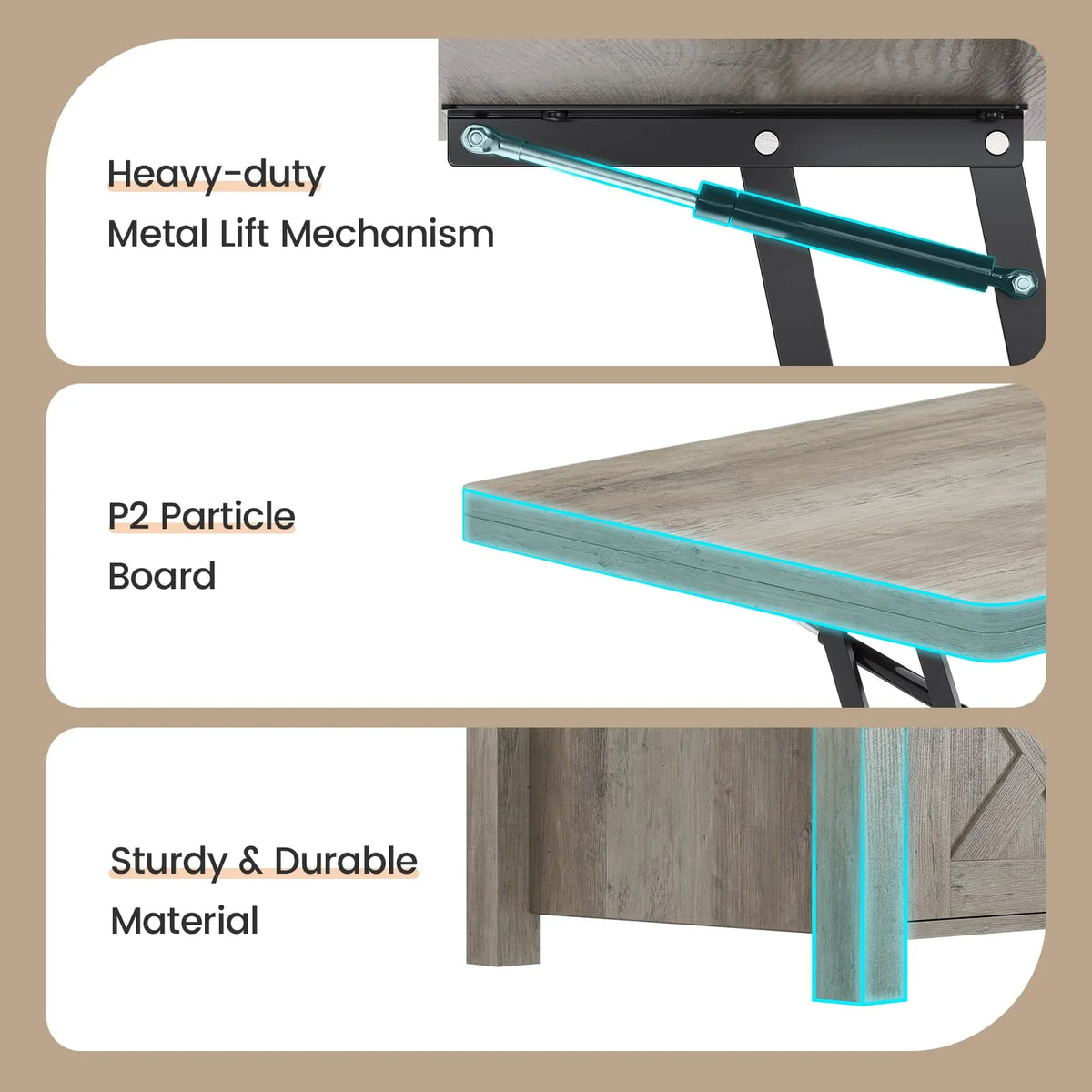 Gray Lift Top Coffee Table with Storage C305