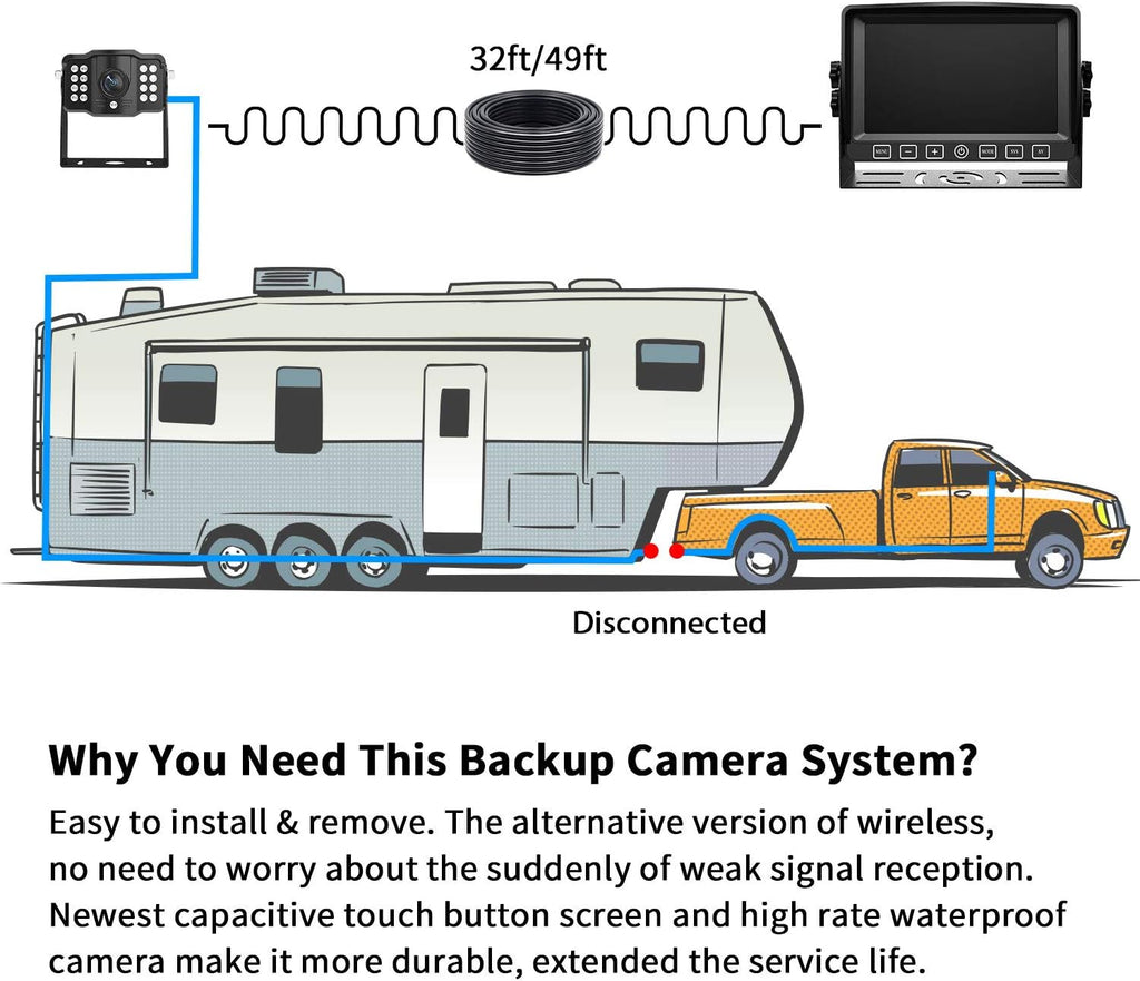 Backup Camera with 7 Touch Button Monitor Built-in Recorder M443