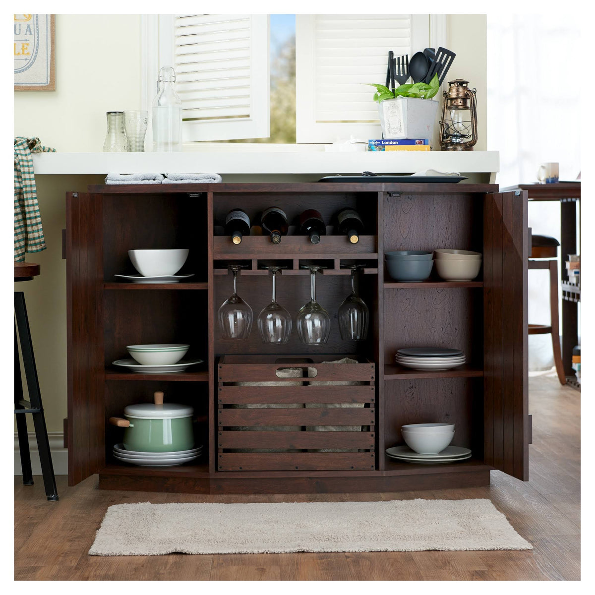 Vintage Walnut Dining Buffet with Removable Crate B2797
