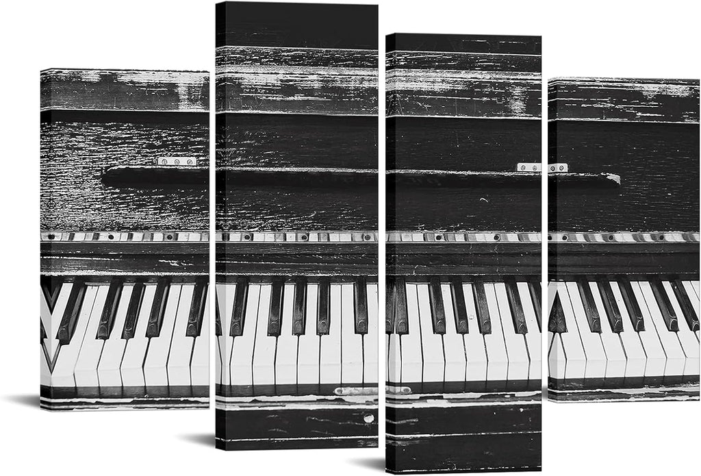Black and White Piano Keyboard 4 Piece Canvas Wall Art with Frame C29005