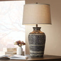 Rustic Table Lamp 32" Tall Earth Tone Linen Drum Shade T111856