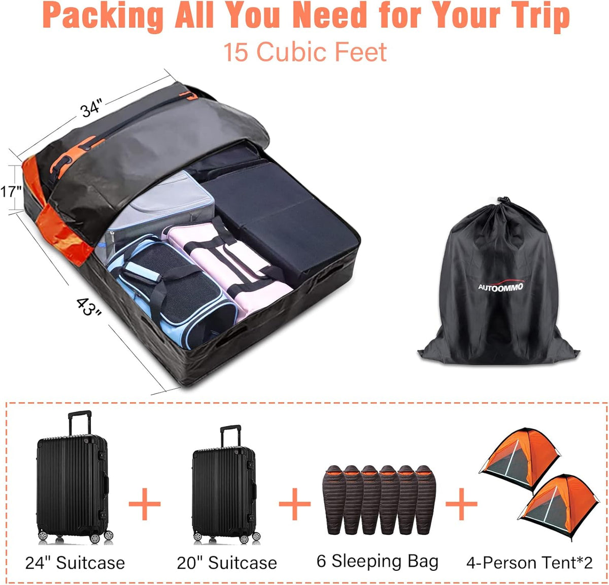 15 Cubic Feet Waterproof Rooftop Cargo Carrier Bag R2880