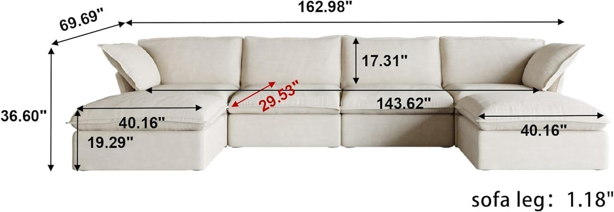 Beige U Shape Sectional Sofa with Ottomans C23019